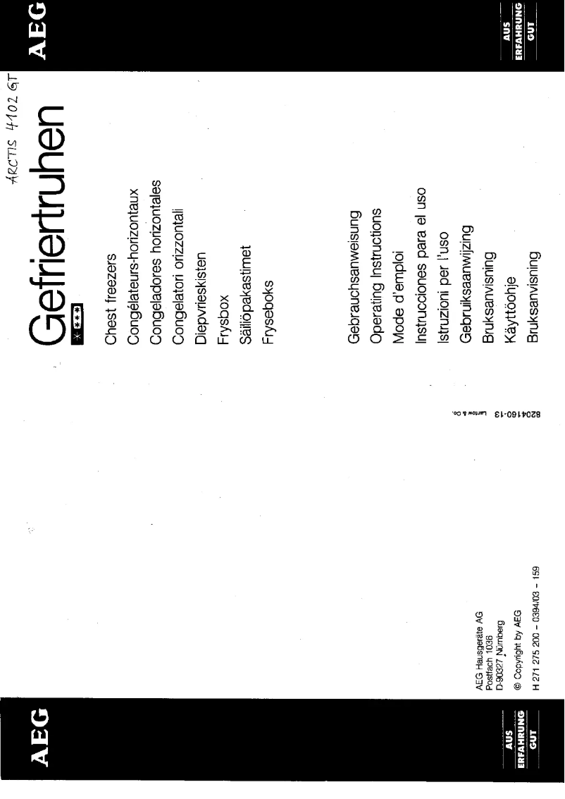 Page 1 de la notice Manuel utilisateur AEG A4102GT