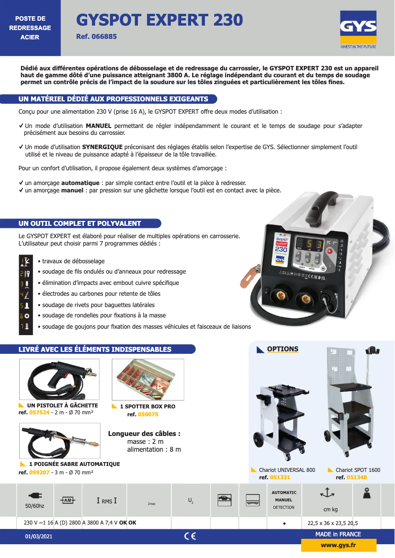 Page 1 de la notice Fiche technique GYS Gyspot Expert 230