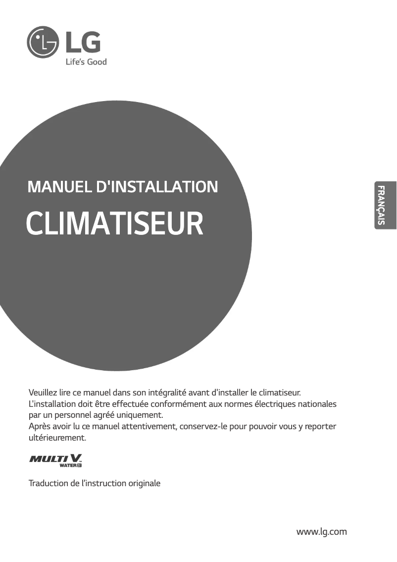 Page n°1 - Guide d'installation LG MULTI V ARWN200LAS4