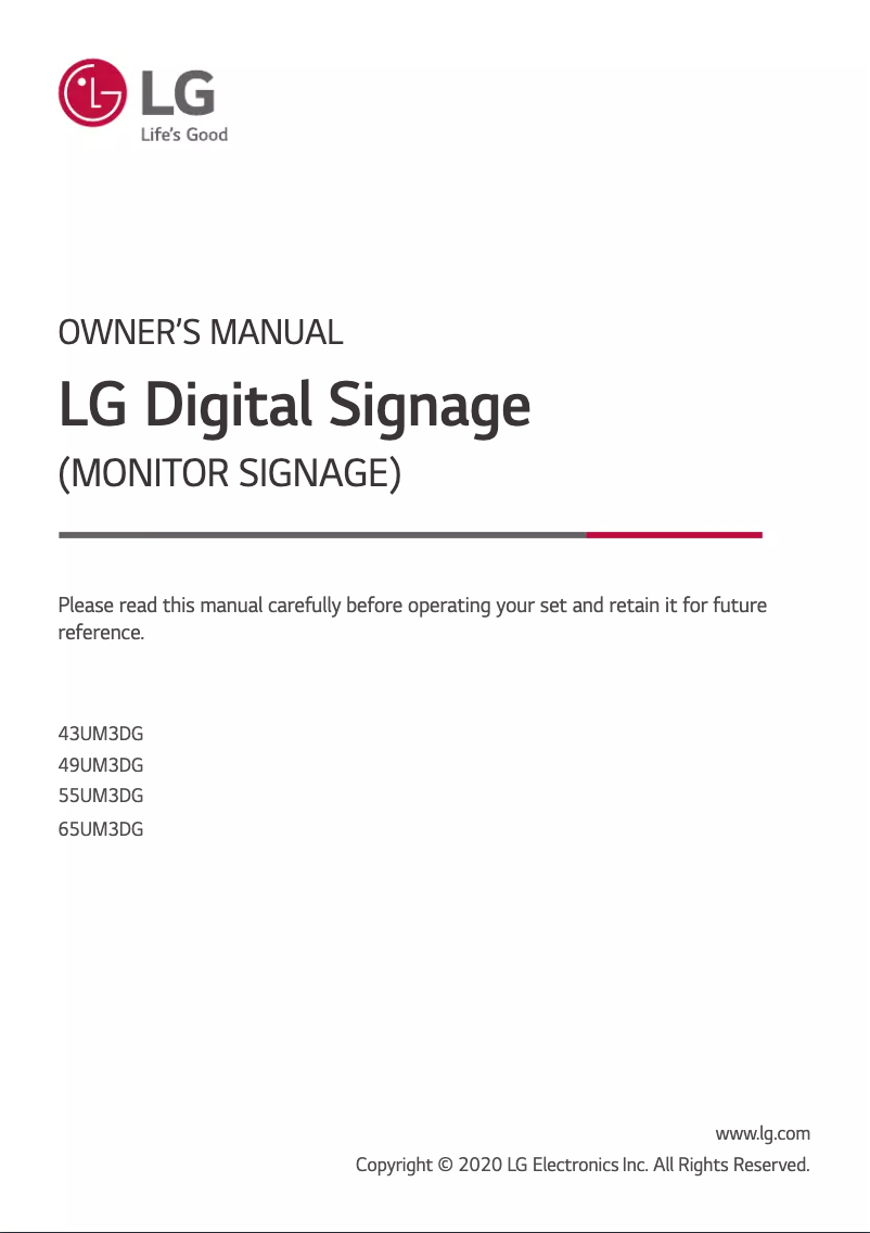 Page 1 de la notice Manuel utilisateur LG 49UM3DG