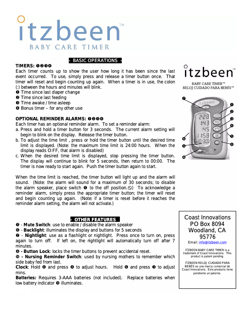 Página 1 del manual Manual de usuario Itzbeen Baby Care Timer
