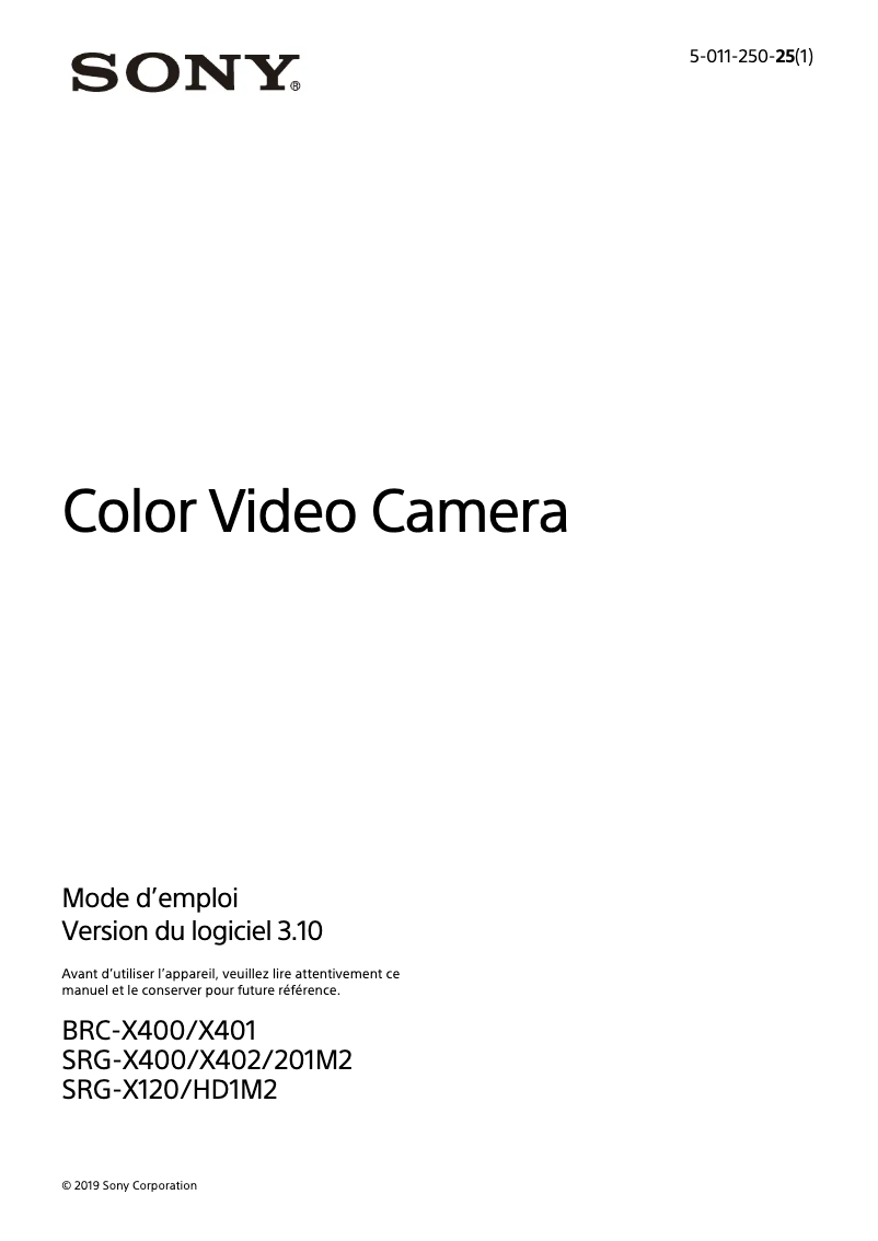 Page n°1 - Manuel utilisateur Sony SRG-X400