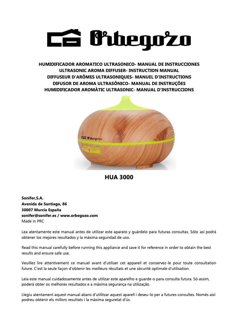 Page 1 de la notice Manuel utilisateur Orbegozo HUA 3000