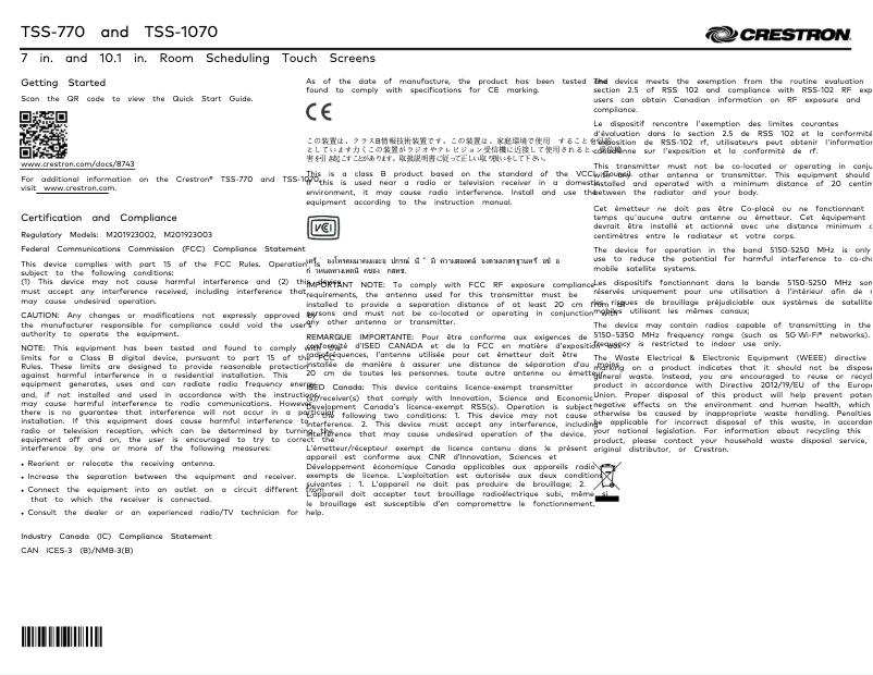 Page n°1 - Manuel utilisateur Crestron TSS-770-W-S-LB KIT