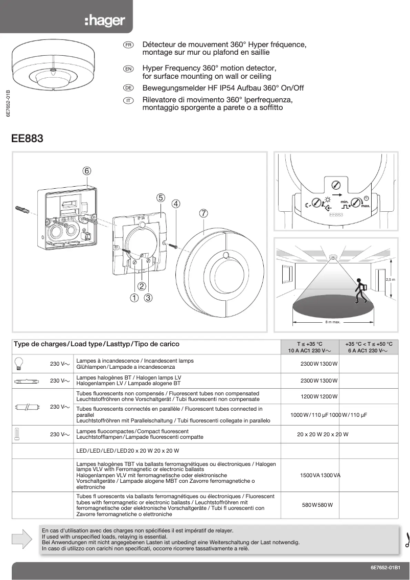 Page 1 de la notice Instructions / montage Hager EE883
