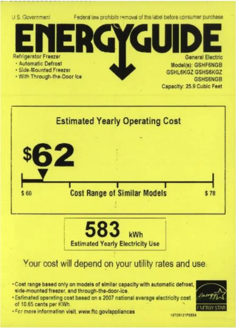 Page 1 de la notice Label énergétique GE GSHL6KGZLS