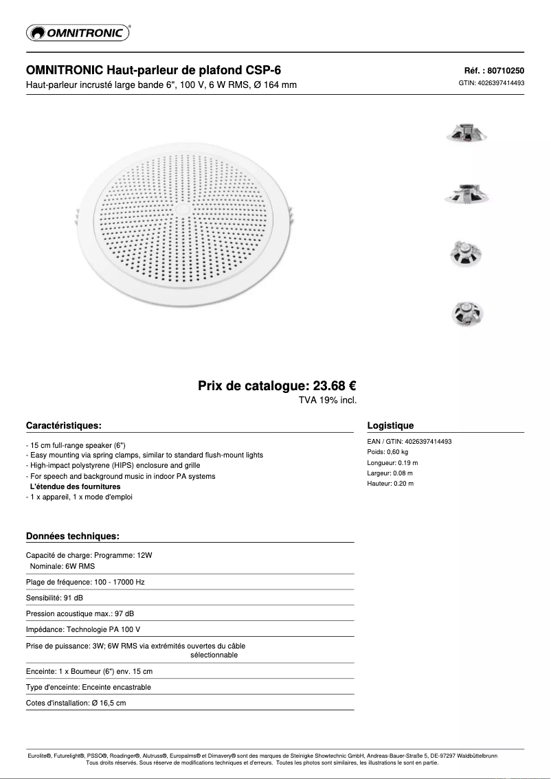 Page n°1 - Fiche technique Omnitronic CSP-6