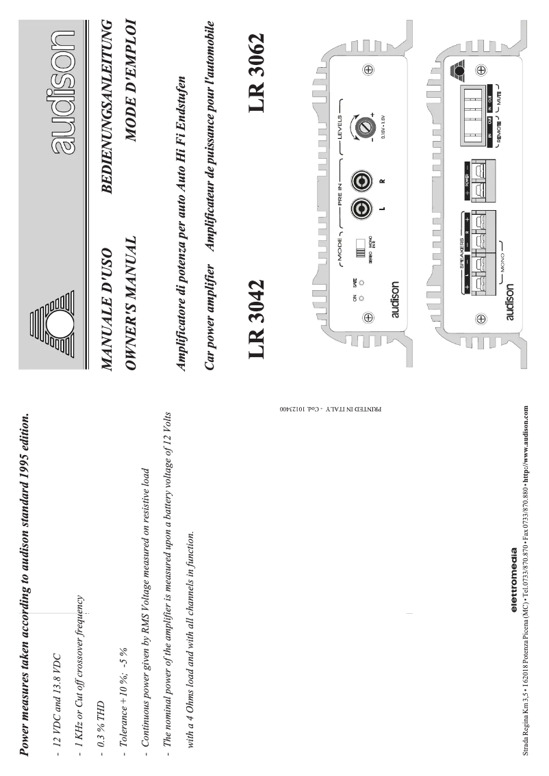 Page n°1 - Manuel utilisateur Audison LR 3042
