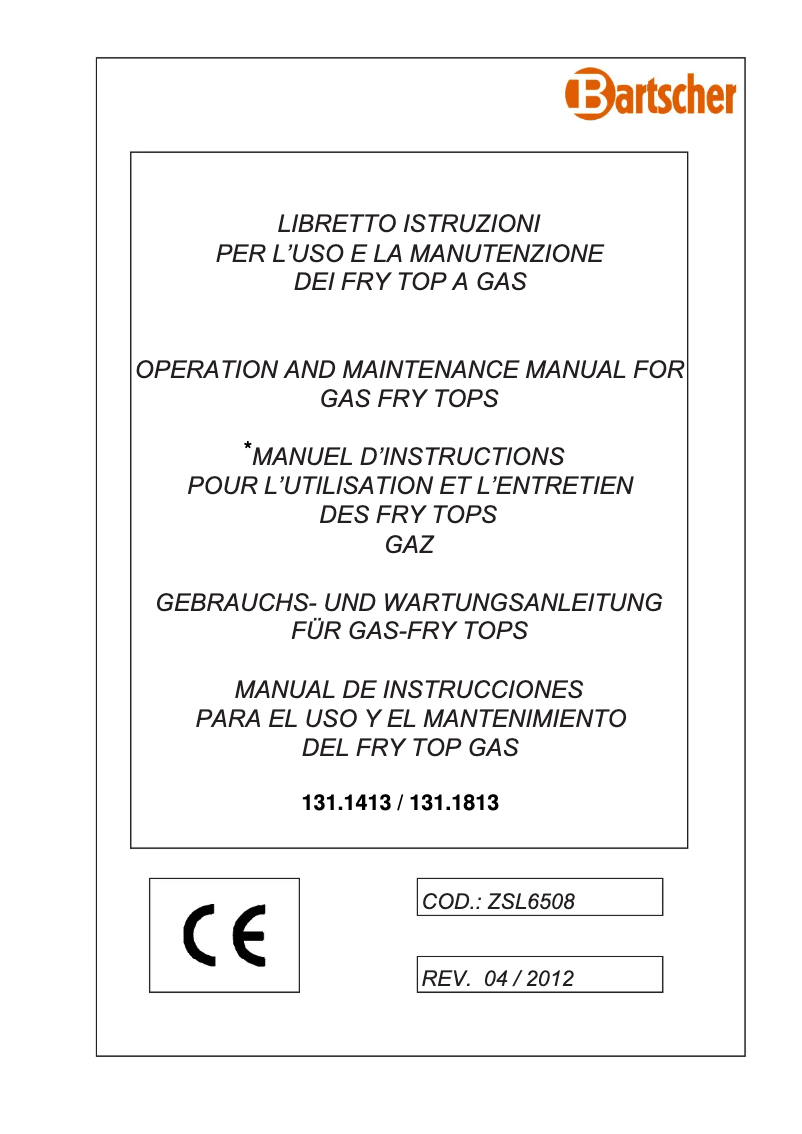 Page 1 de la notice Manuel utilisateur Bartscher 1311413
