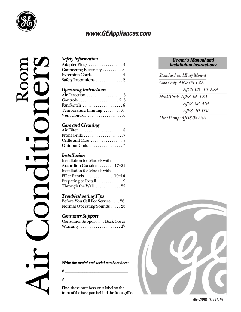 Page n°1 - Guide d'installation GE AJES06LS