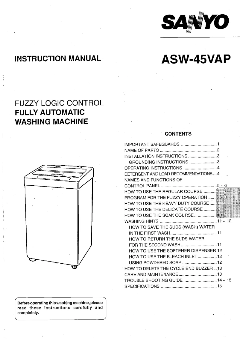 Page n°1 - Manuel utilisateur Sanyo ASW-45VAP