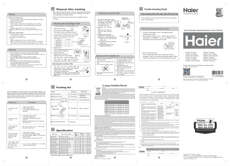 Page 1 de la notice Manuel utilisateur Haier HTW80-1159