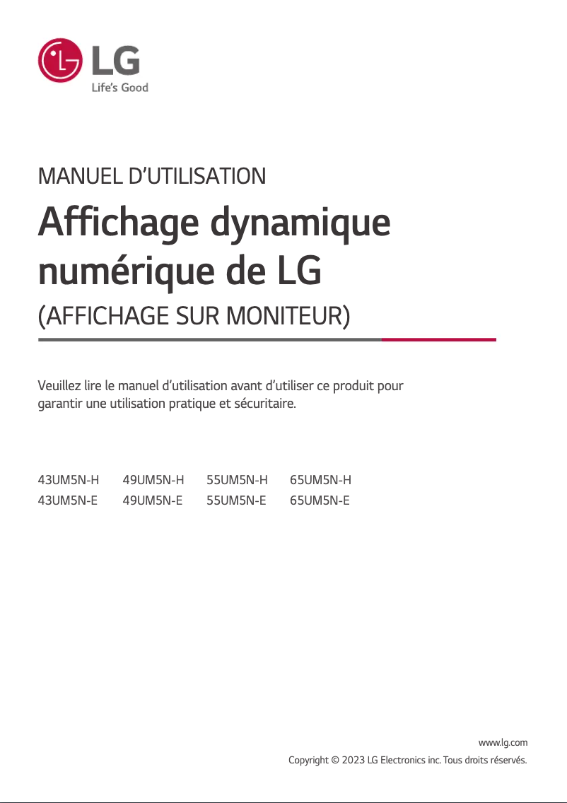 Page n°1 - Manuel utilisateur LG 65UM5N-E