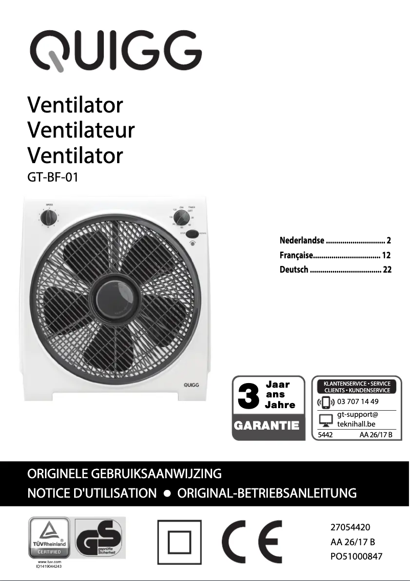 Page 1 de la notice Manuel utilisateur Quigg GT-BF-01