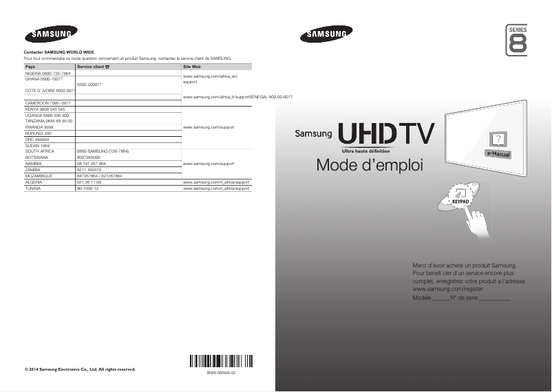 Page 1 de la notice Guide d'installation Samsung UA48HU8500T