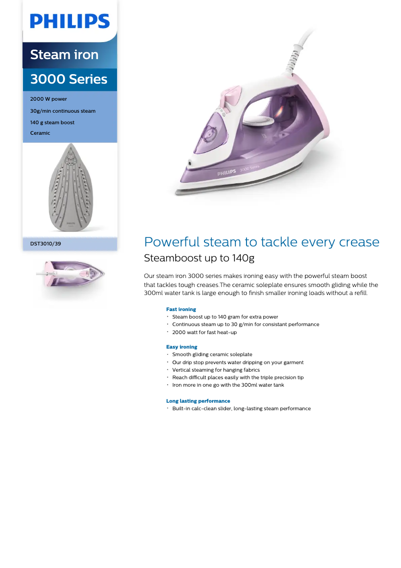 Page 1 de la notice Fiche technique Philips 3000 Series DST3010