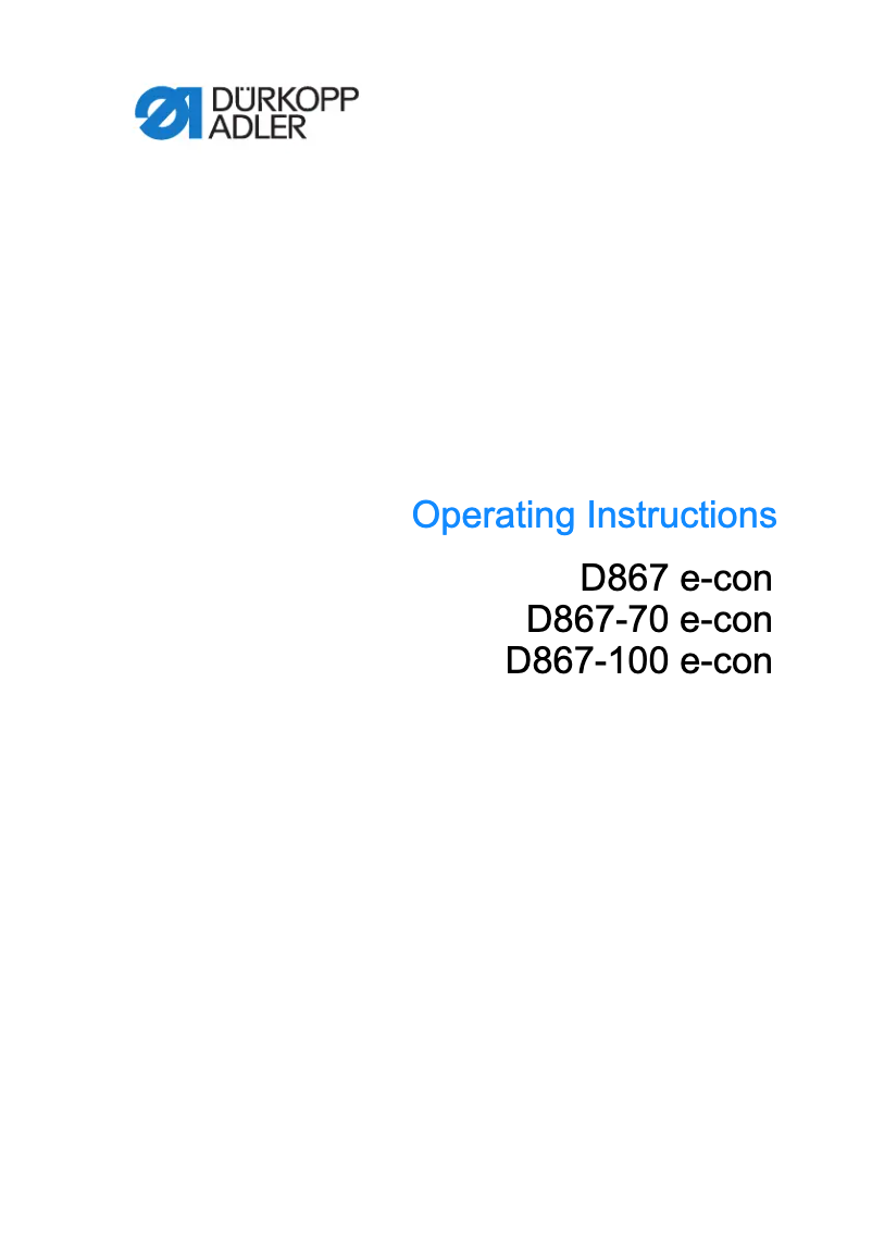 Page 1 de la notice Manuel utilisateur Dürkopp Adler D867 e-con
