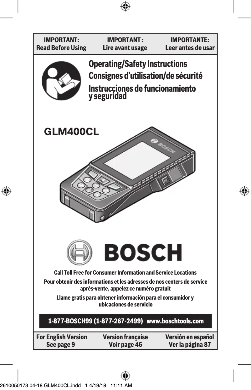 Image de la première page du manuel de l'appareil GLM400CL