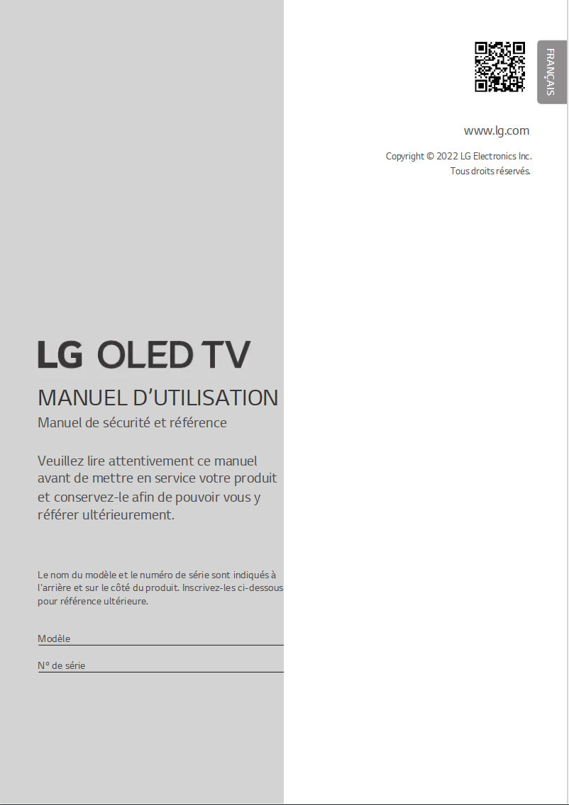 Page 1 de la notice Manuel utilisateur LG OLED48C25LB