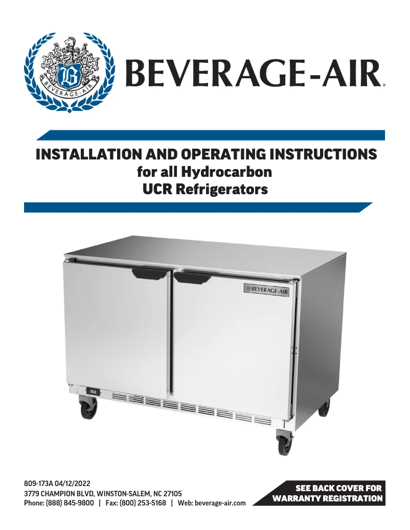 Page 1 de la notice Manuel utilisateur Beverage-Air UCRD72AHC-2-104