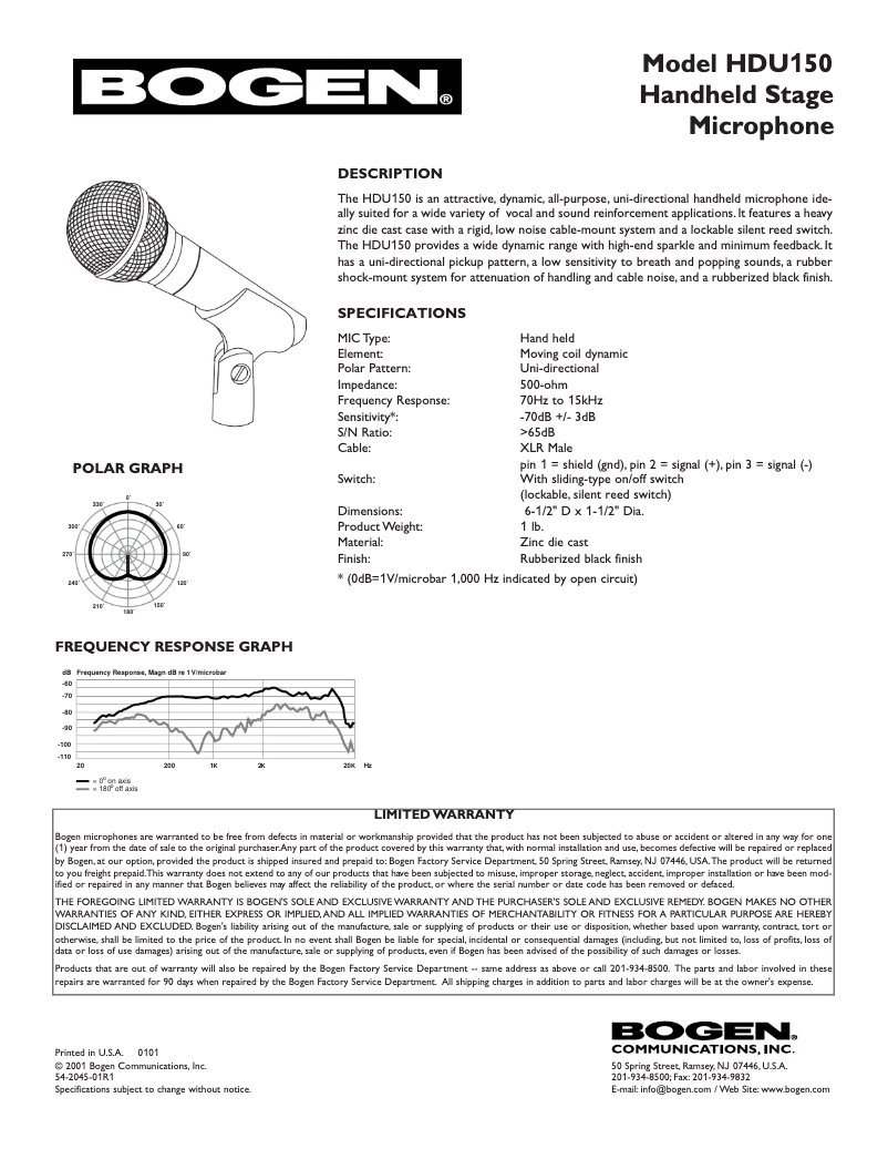 Page 1 de la notice Manuel utilisateur Bogen HDU150