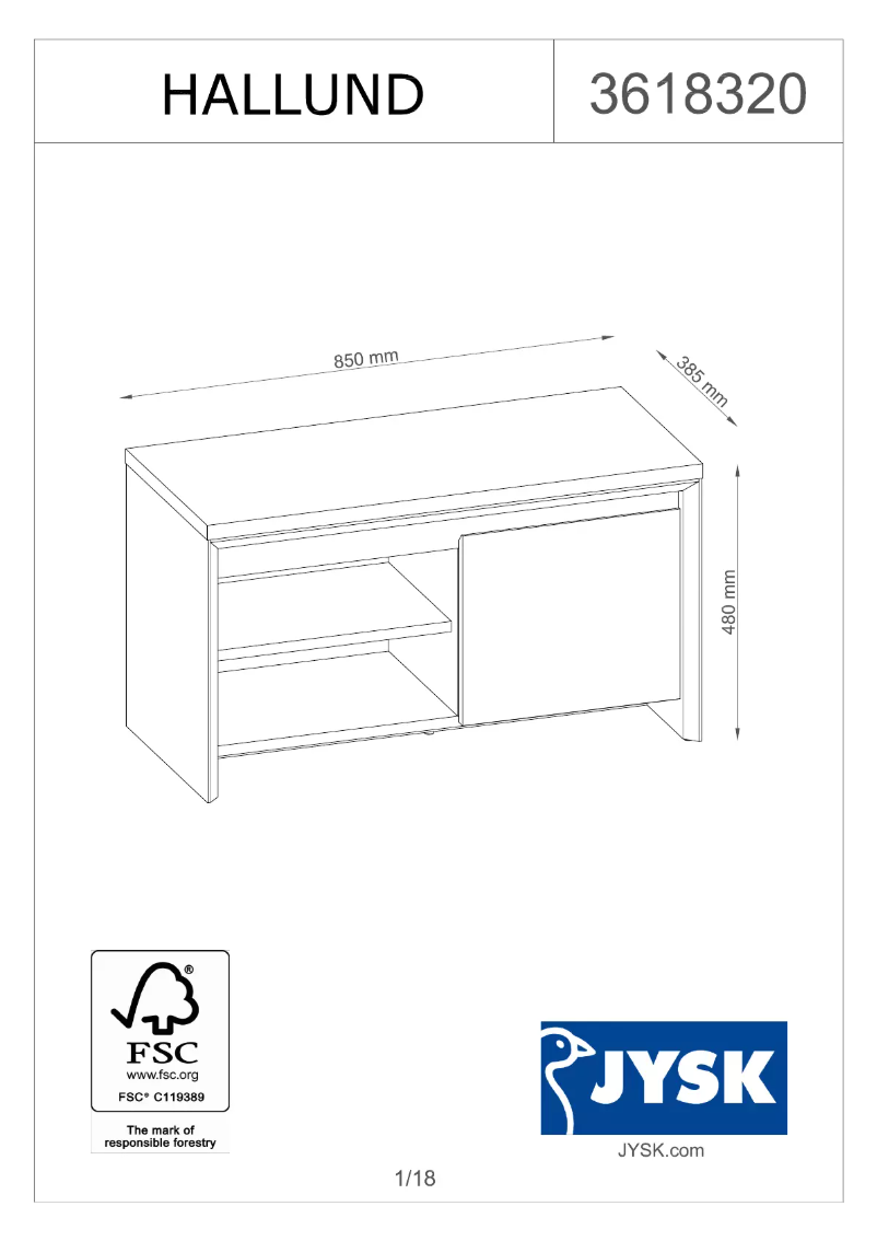 Page n°1 - Manuel utilisateur JYSK Hallund (85x48x39)