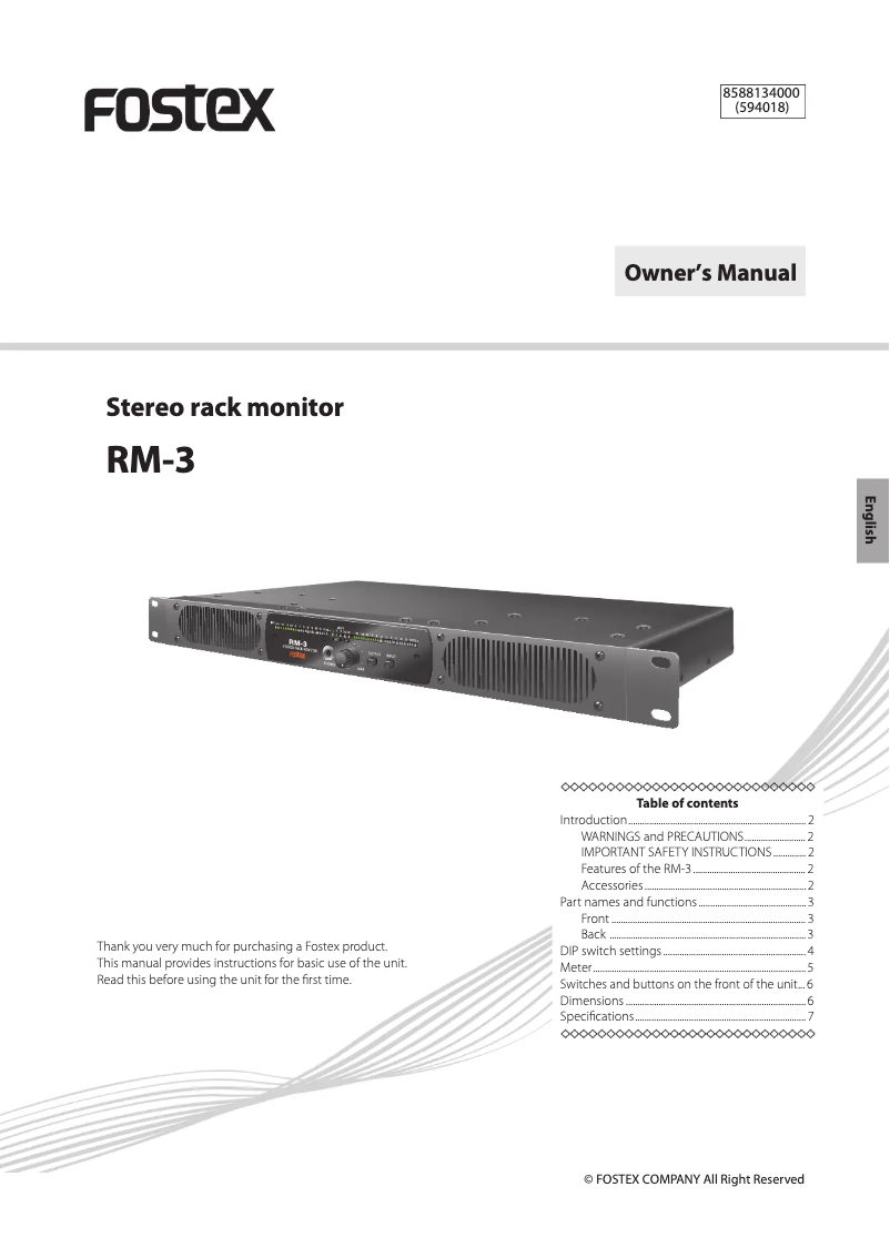 Page n°1 - Manuel utilisateur Fostex RM-3