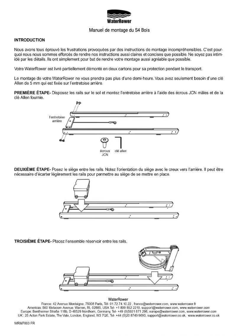 Page 1 de la notice Manuel utilisateur Waterrower S4