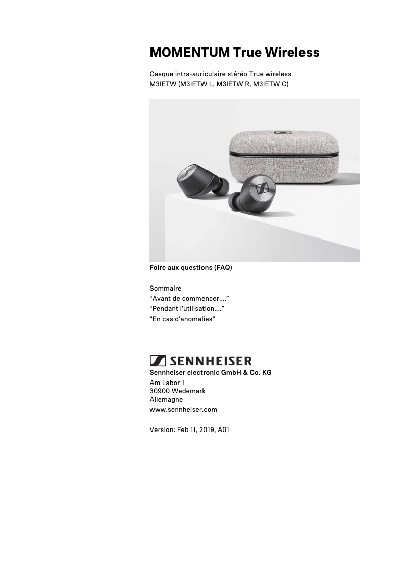 Page 1 de la notice FAQ Sennheiser Momentum True Wireless