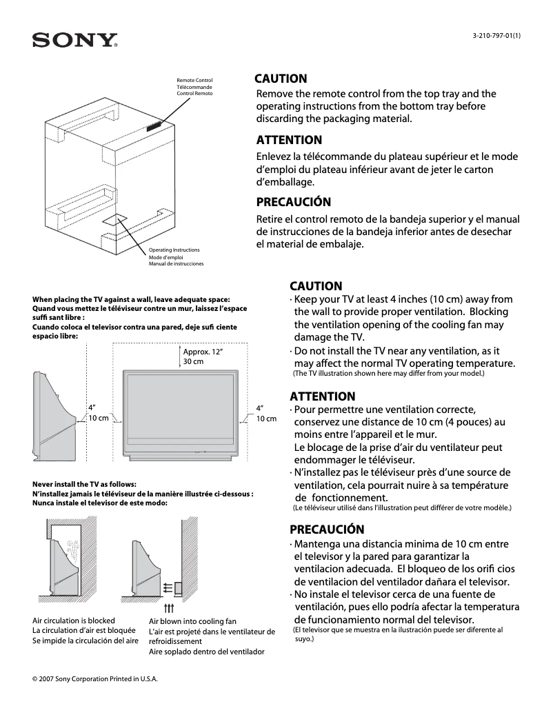 Page n°1 - Instructions de sécurité Sony KDF-37H1000