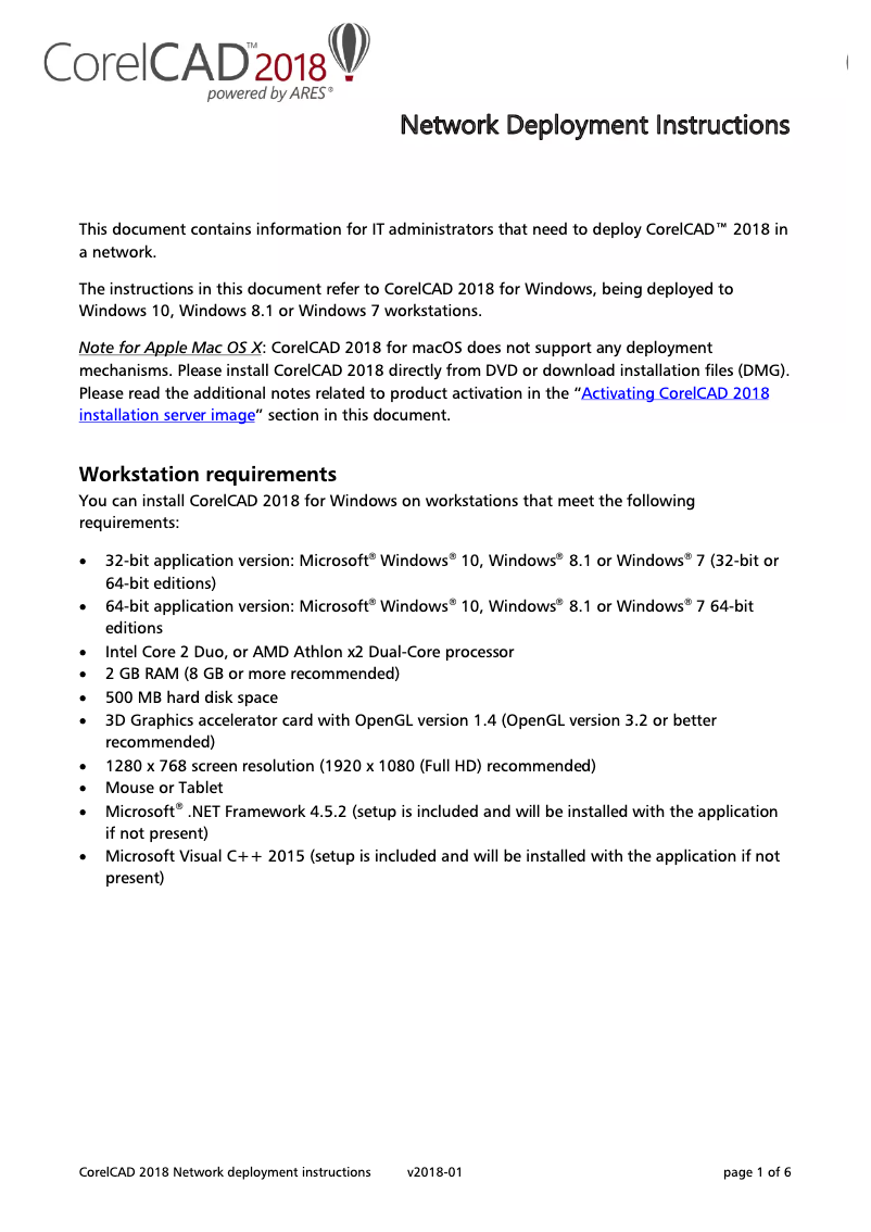 Page 1 de la notice Instructions / montage Corel CAD 2018
