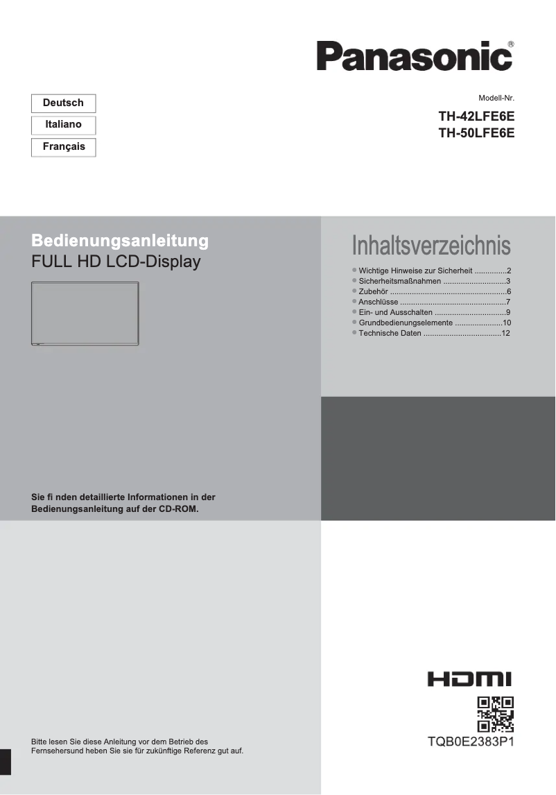 Page n°1 - Manuel utilisateur Panasonic TH-50LFE6E