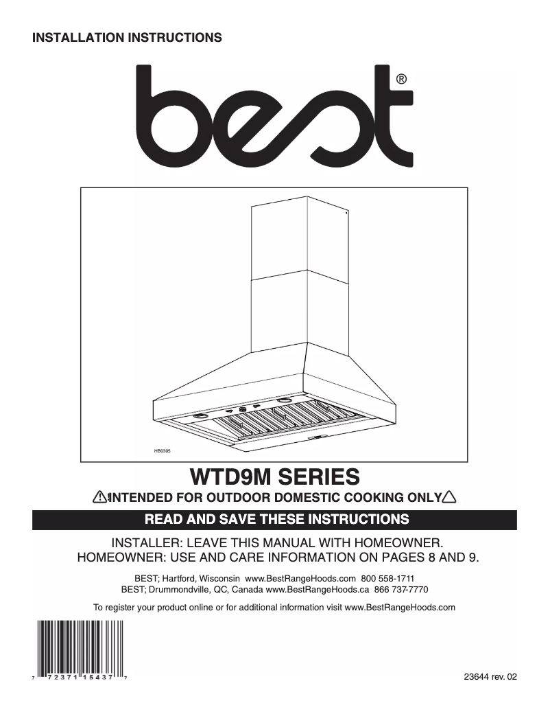 Page n°1 - Guide d'installation Best Fuori-Periphery WTD9M42SB