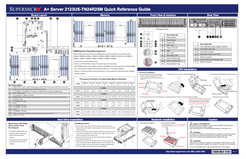 Page 1 de la notice Guide de démarrage rapide Supermicro A+ Server 2123US-TN24R25M