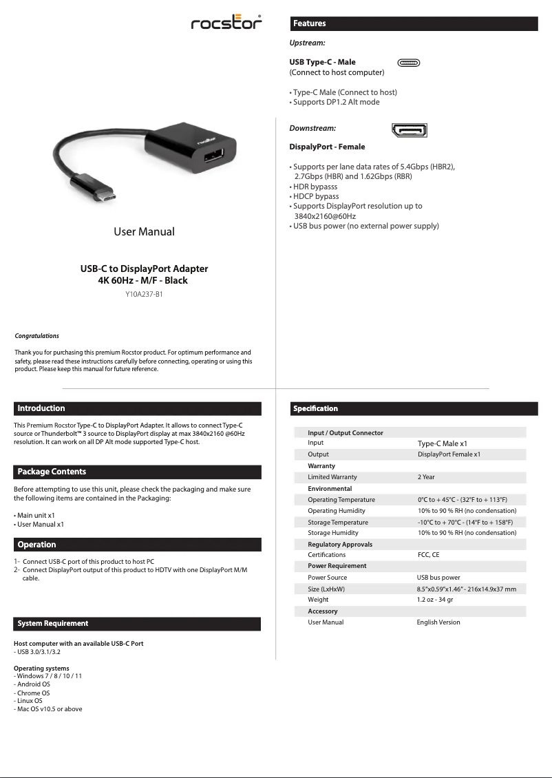 Página 1 del manual Manual de usuario Rocstor Y10A237-B1