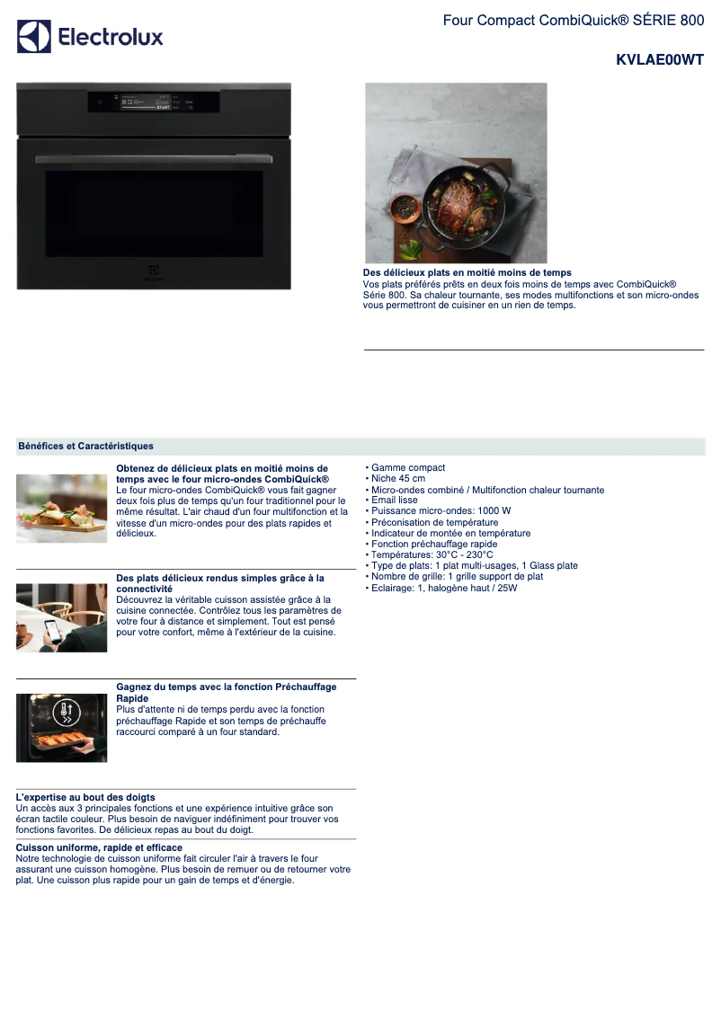 Page 1 de la notice Fiche technique Electrolux KVLAE00WT