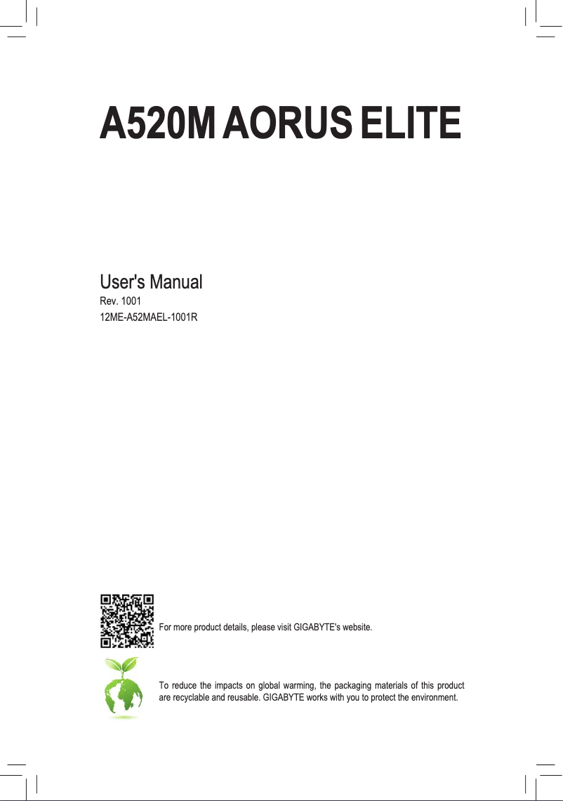 Page 1 de la notice Manuel utilisateur Gigabyte A520M Aorus Elite