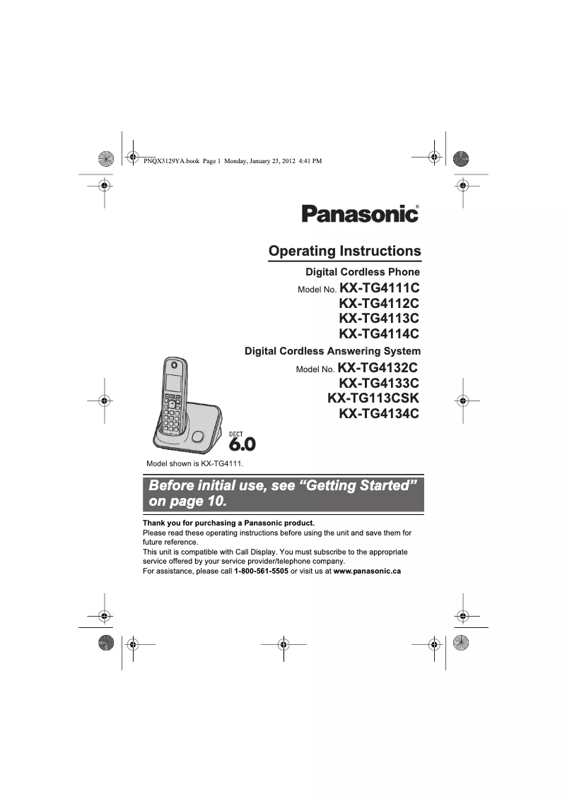 Page 1 de la notice Manuel utilisateur Panasonic KX-TG113SK