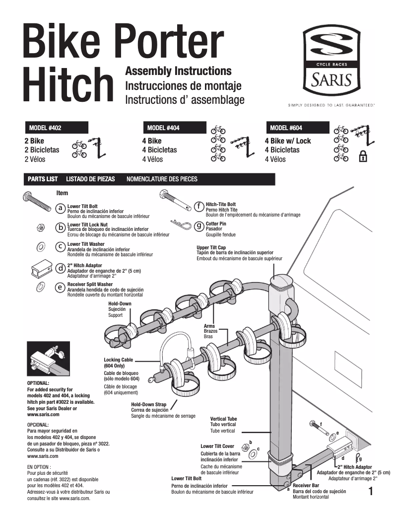 Image de la première page du manuel de l'appareil Bike Porter Hitch