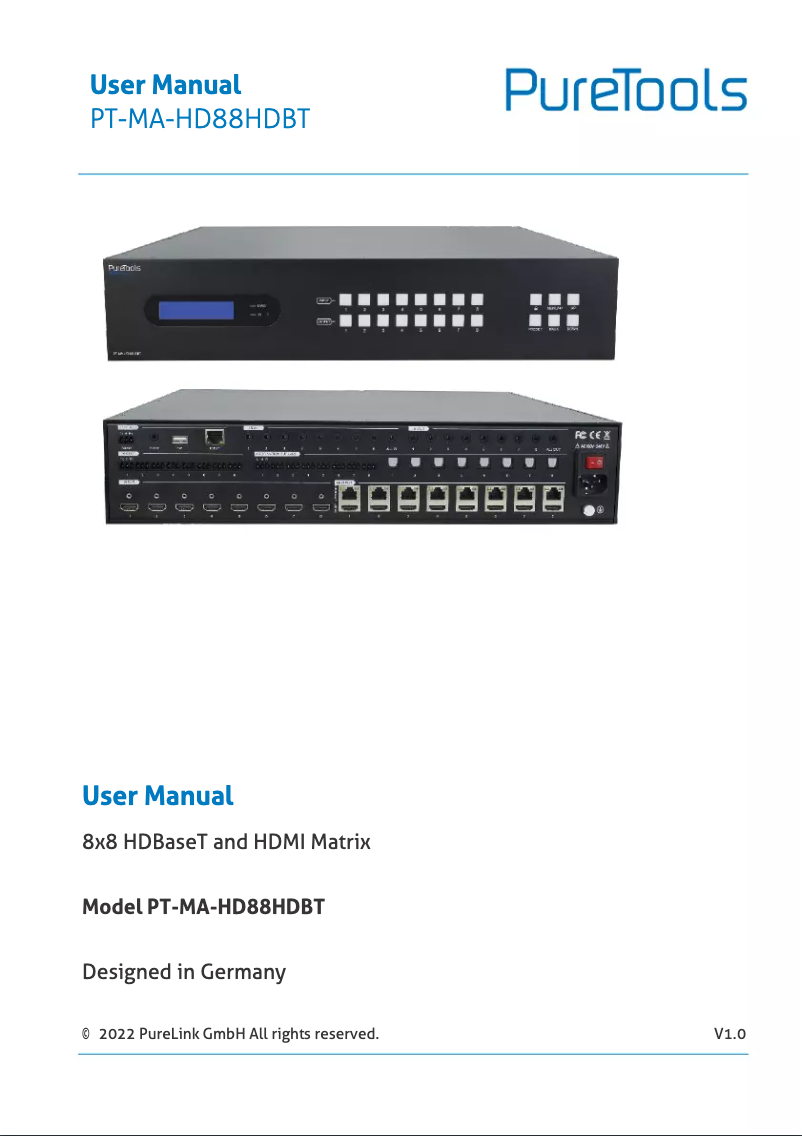 Page n°1 - Manuel utilisateur PureTools PT-MA-HD88DA