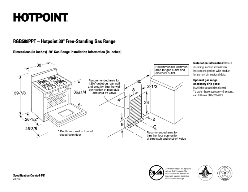 Page n°1 - Fiche technique Hotpoint RGB508PPTWH