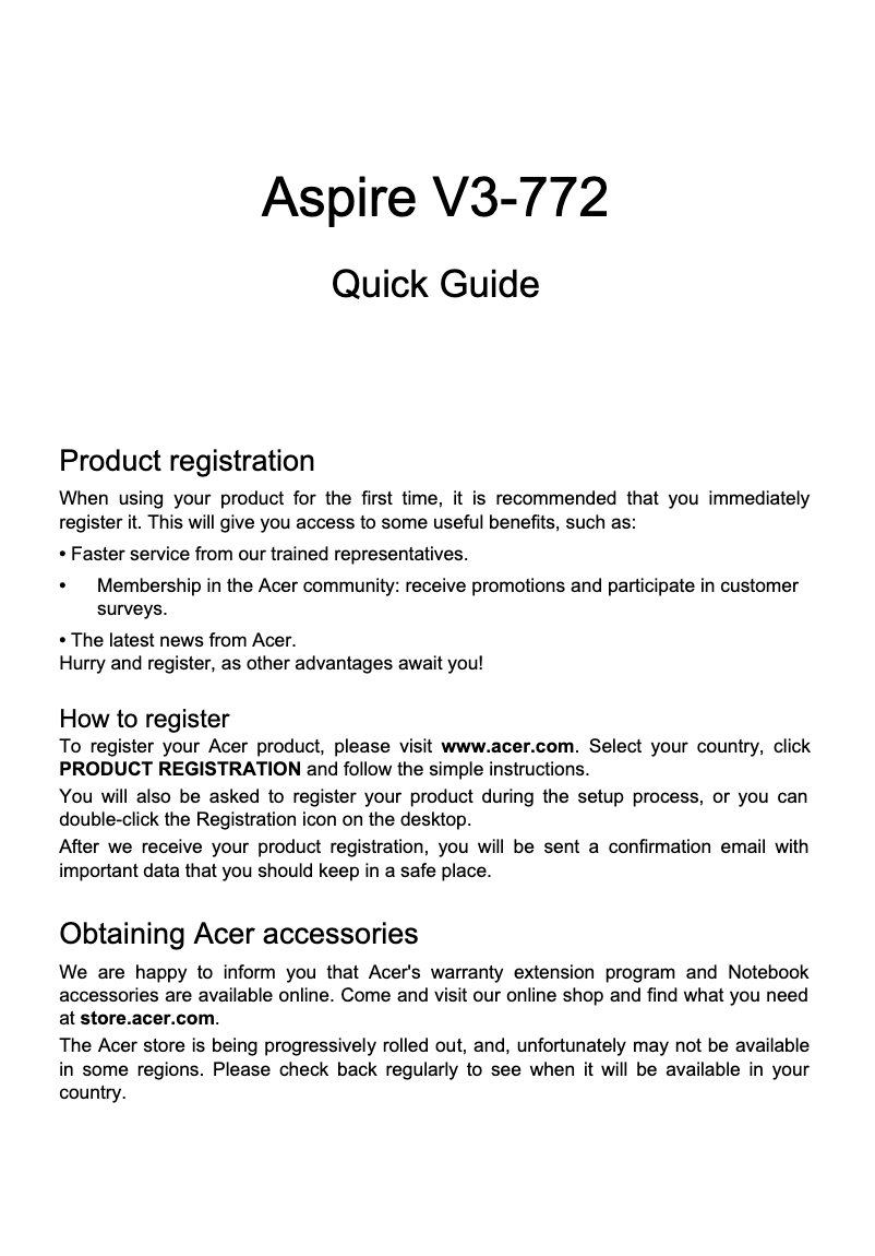 Page n°1 - Guide de démarrage rapide Acer Aspire V3-772G