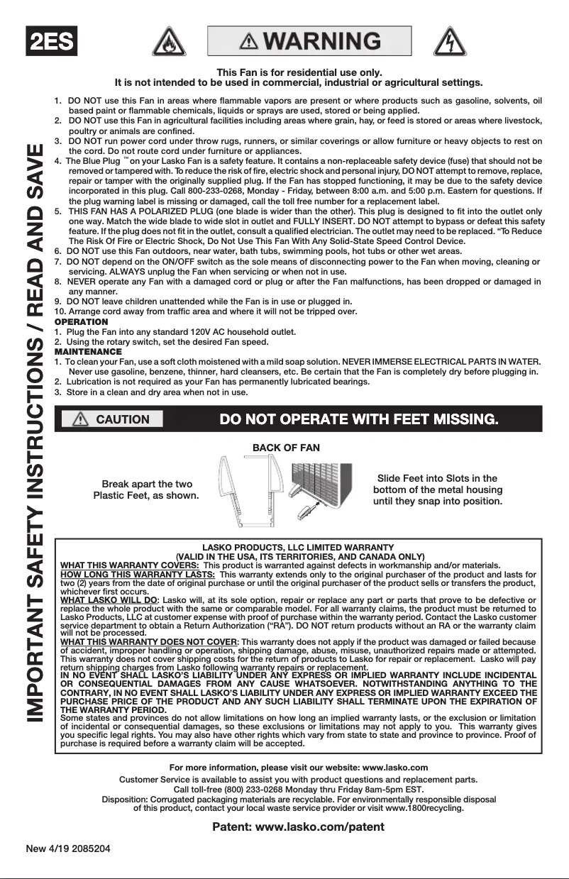 Page 1 de la notice Manuel utilisateur Lasko 3721