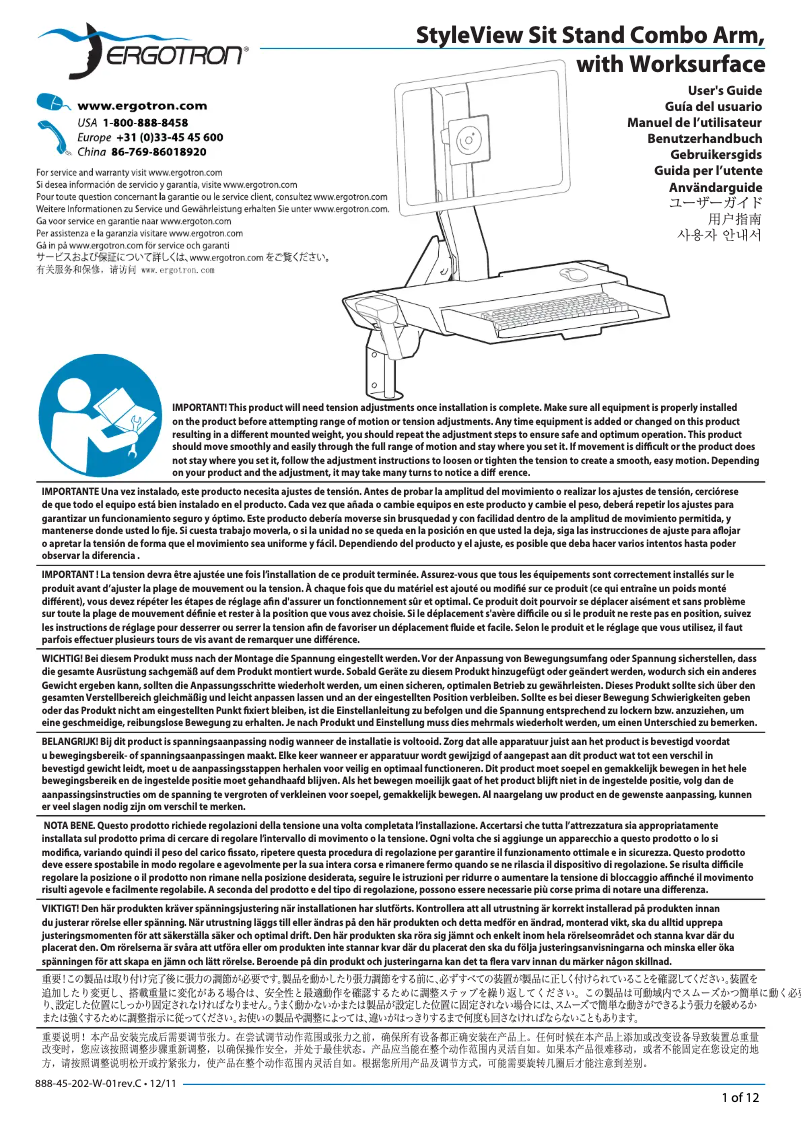 Page n°1 - Manuel utilisateur Ergotron StyleView Sit-Stand Combo Arm with Worksurface