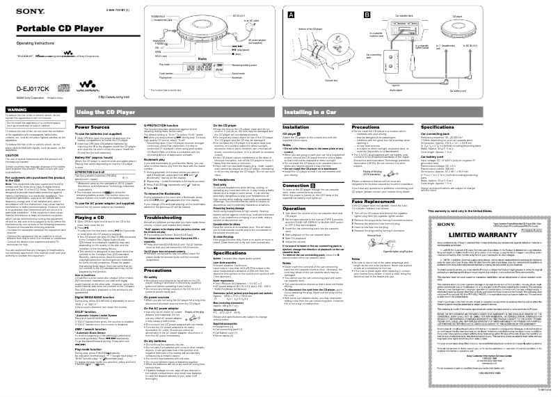 Página 1 del manual Manual de usuario Sony Walkman D-EJ017