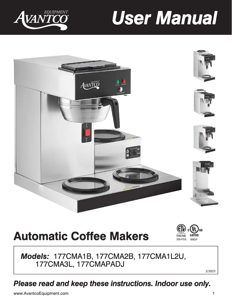 Page 1 de la notice Manuel utilisateur Avantco CMA3L