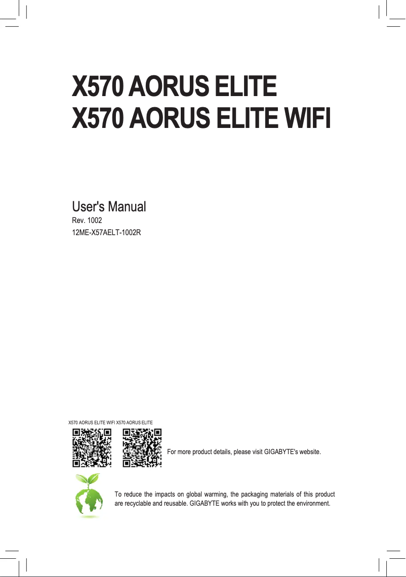 Page n°1 - Manuel utilisateur Gigabyte X570 Aorus Elite Wifi