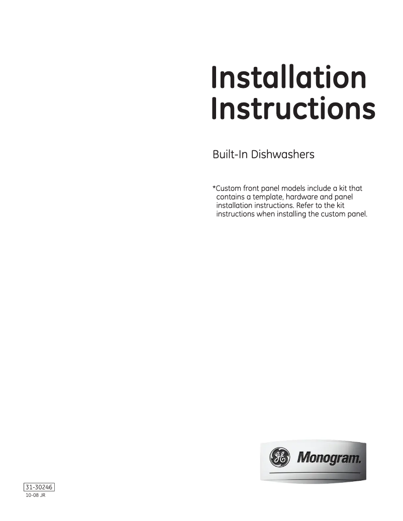 Page n°1 - Guide d'installation GE ZBD6920PSS