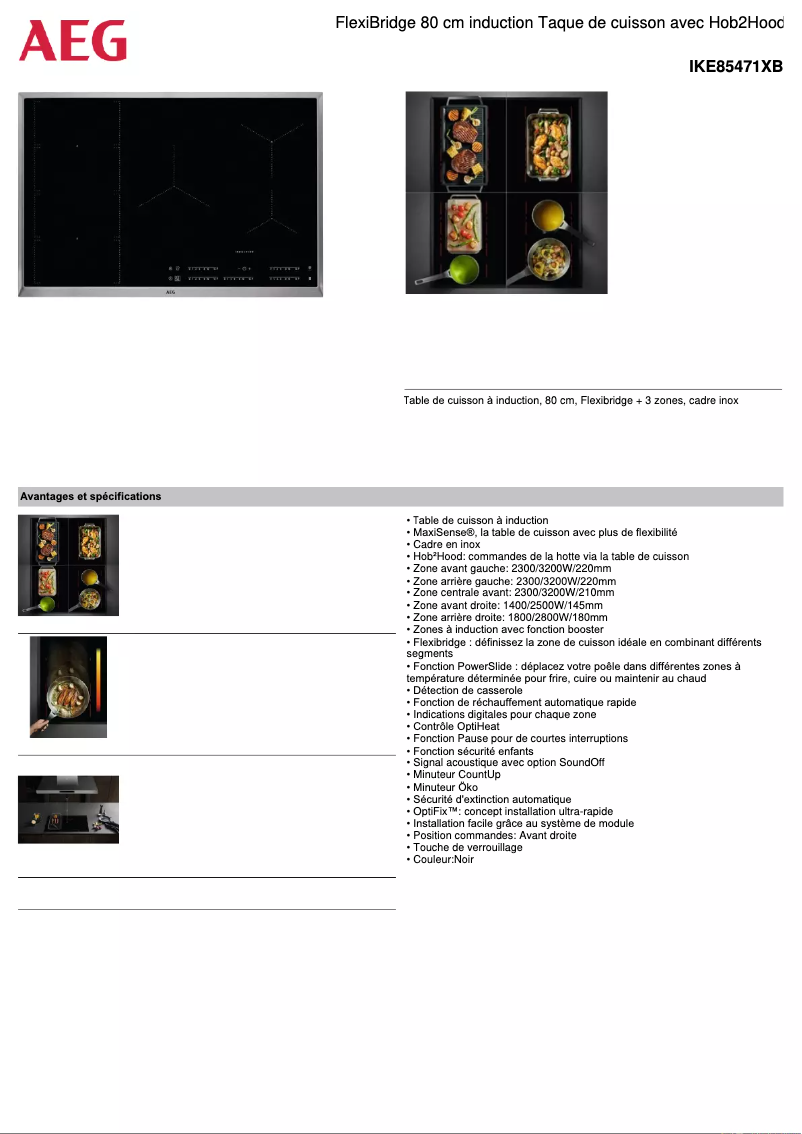Page 1 de la notice Fiche technique AEG IKE85471XB