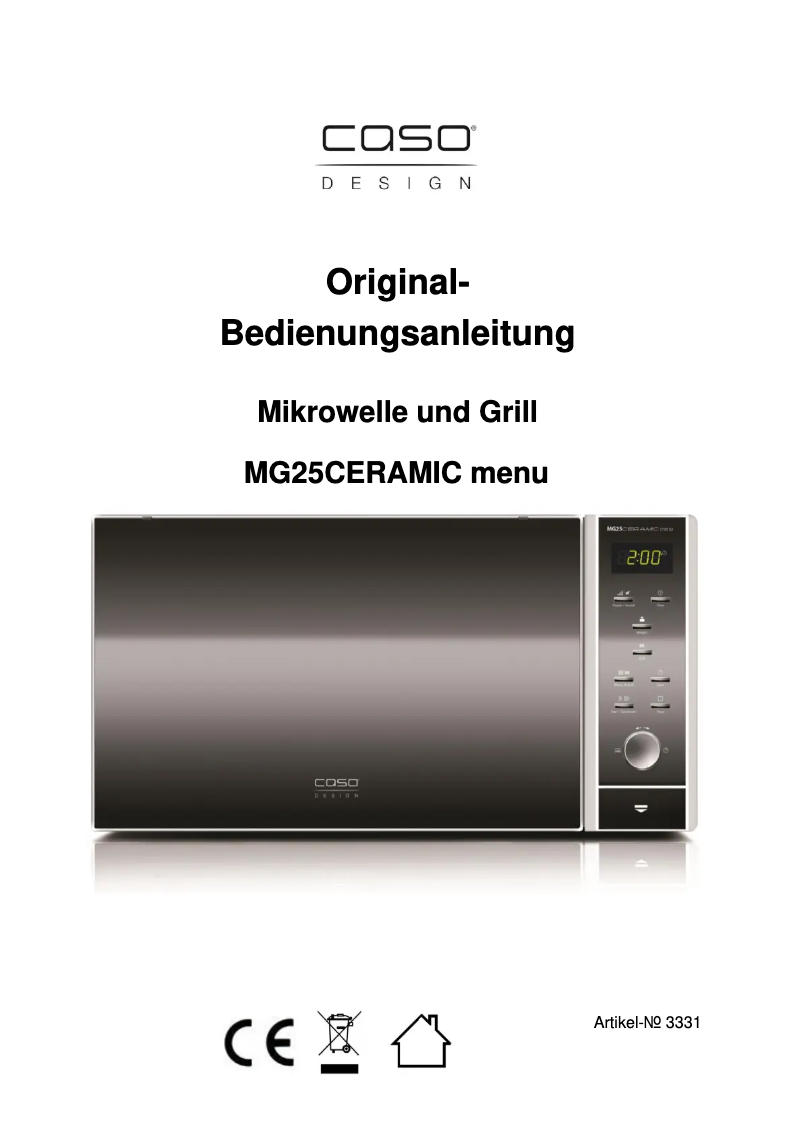 Page 1 of the manual User Manual Caso MG 25 Ceramic menu